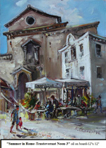 Summer in Rome-Trastevera at Noon-3, Oil on Board